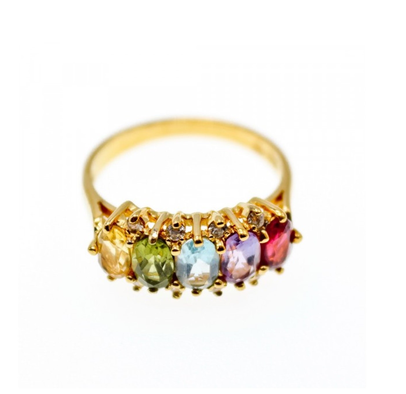925 Sterling Silver Gold Plated Multi Gemstones Ring Size 9